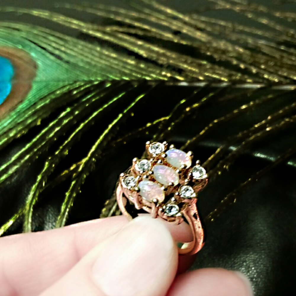 Vintage Avon rhinestone and pink opal ring